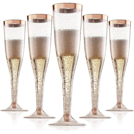 

Rose Gold Plastic Champagne Flutes Disposable - Rose Gold Glitter with a Rose Gold Rim - [1 Box of 36 ] 6.5 Oz - Elegant Stylish Mimosa Glasses Perfect for Weddings Bachelorette Party Catered Events