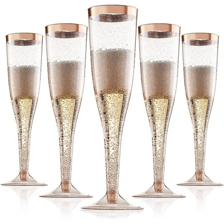 

Rose Gold Plastic Champagne Flutes Disposable - Rose Gold Glitter with a Rose Gold Rim - [1 Box of 36 ] 6.5 Oz - Elegant Stylish Mimosa Glasses Perfect for Weddings Bachelorette Party Catered Events