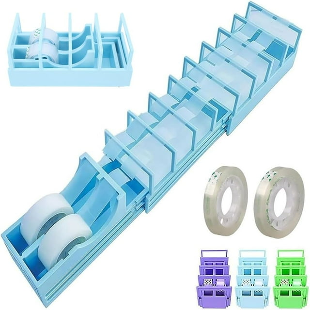 WJCA Portable Dual Roll Tape Dispenser, Foldable Ribbon and Wrapping Cutter Tool for Gift & Craft Projects,Blue
