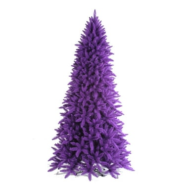Vickerman 9' Flocked Purple Slim Fir Artificial Christmas Tree, Unlit - Snow Covered Faux Purple Tree - Seasonal Indoor Home Decor