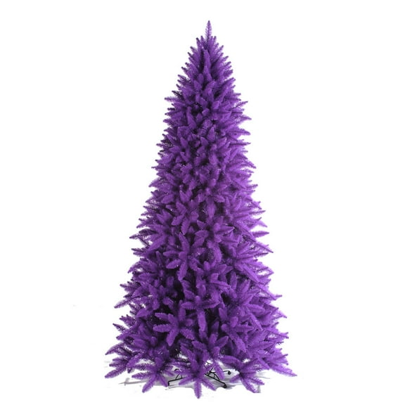 Vickerman 6.5' Flocked Purple Slim Fir Artificial Christmas Tree, Unlit - Snow Covered Faux Purple Tree - Seasonal Indoor Home Decor