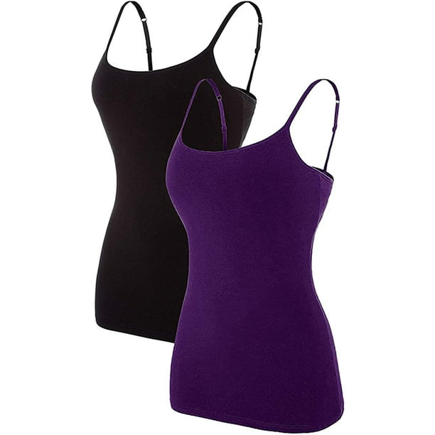 Women's Cotton Camisole Shelf Bra Solid Basic Tank Top Pack of 2 