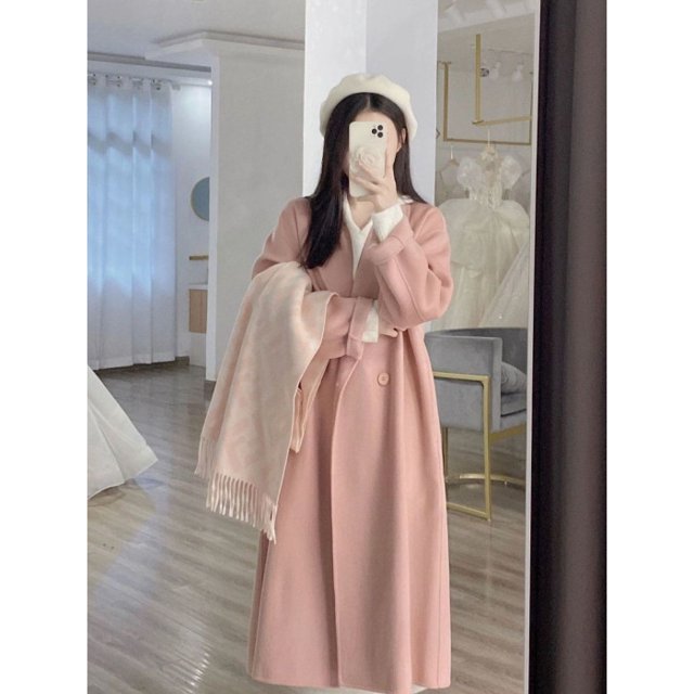 Abrigo de lana estilo otoño e invierno Abrigo de lana suelto estilo largo medio para mujer