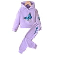 thumbnail image 2 of KYAIGUO kids Baby Girls Tracksuit Outfit Spring Fall Butterfly Printing Hooded Sweatshirt Pullover Tops Jogger Pants 2PCS Set for 3-10 Years, 2 of 9