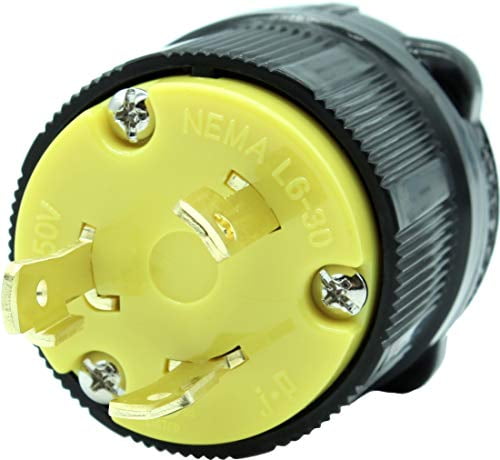 Journeyman-Pro NEMA L6-30P 30 Amp, 250 Volt, 2P, 3W, Locking Male Plug Connector, HJP-2621 Black Yellow Industrial Grade, Grounding 7500 Watts Generator (L6-30P Male Plug)