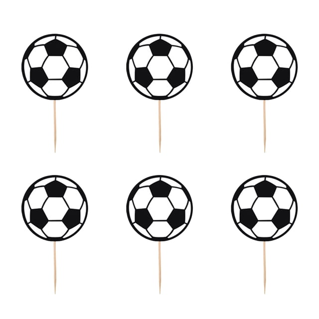 Billuyoard Adornos para cupcakes con tema de fútbol, decoración para pasteles DIY, balón de fútbol, decoración para cupcakes, Kits de decoración para fiestas negro blanco, 6 uds. 3.9 pulgadas
