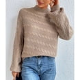 thumbnail image 2 of Suéter con cuello simulado Tejido de cable Color puro Hombro caído Manga larga Suéter de ajuste casual para mujer Caqui S, 2 of 6