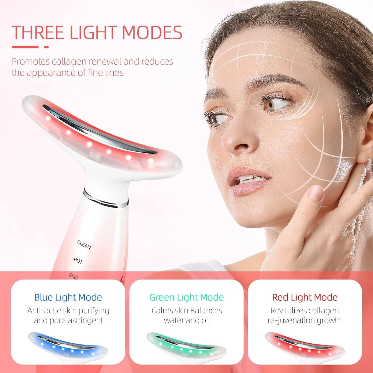 Led Therapy Facial Neck Lifting Messager, Face Lifting Device Red Light Therapy Face Massager Electric 3 Modes High Frequency Vibration EMS Heating Wrinkle Remove Anti-Aging