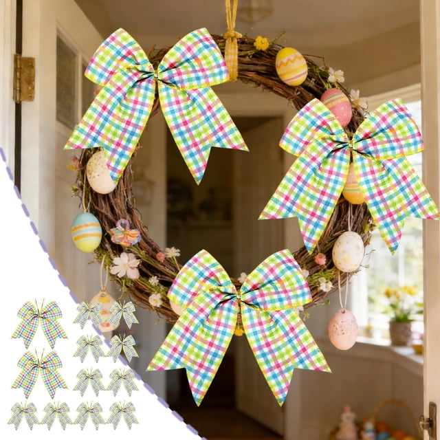 BAOPAI Easter Spring Decorative Bows with Adorable Rabbits Design for Gift Wrapping Tree Topper Home Party Festival and Door Hanging Decorations