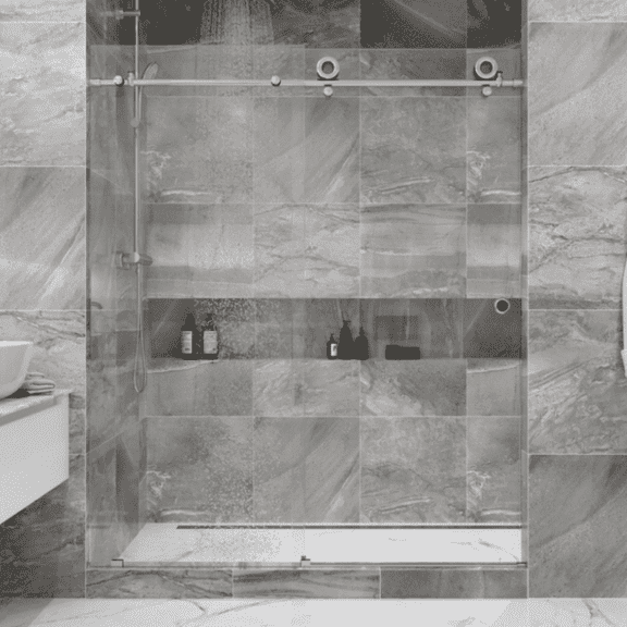 Seawin Crystal Sliding Shower Door 56 - 60 in. W x 78 in. H Polished Stainless Hardware 3/8 inch (10 mm) Thick Clear Glass Polished Stainless