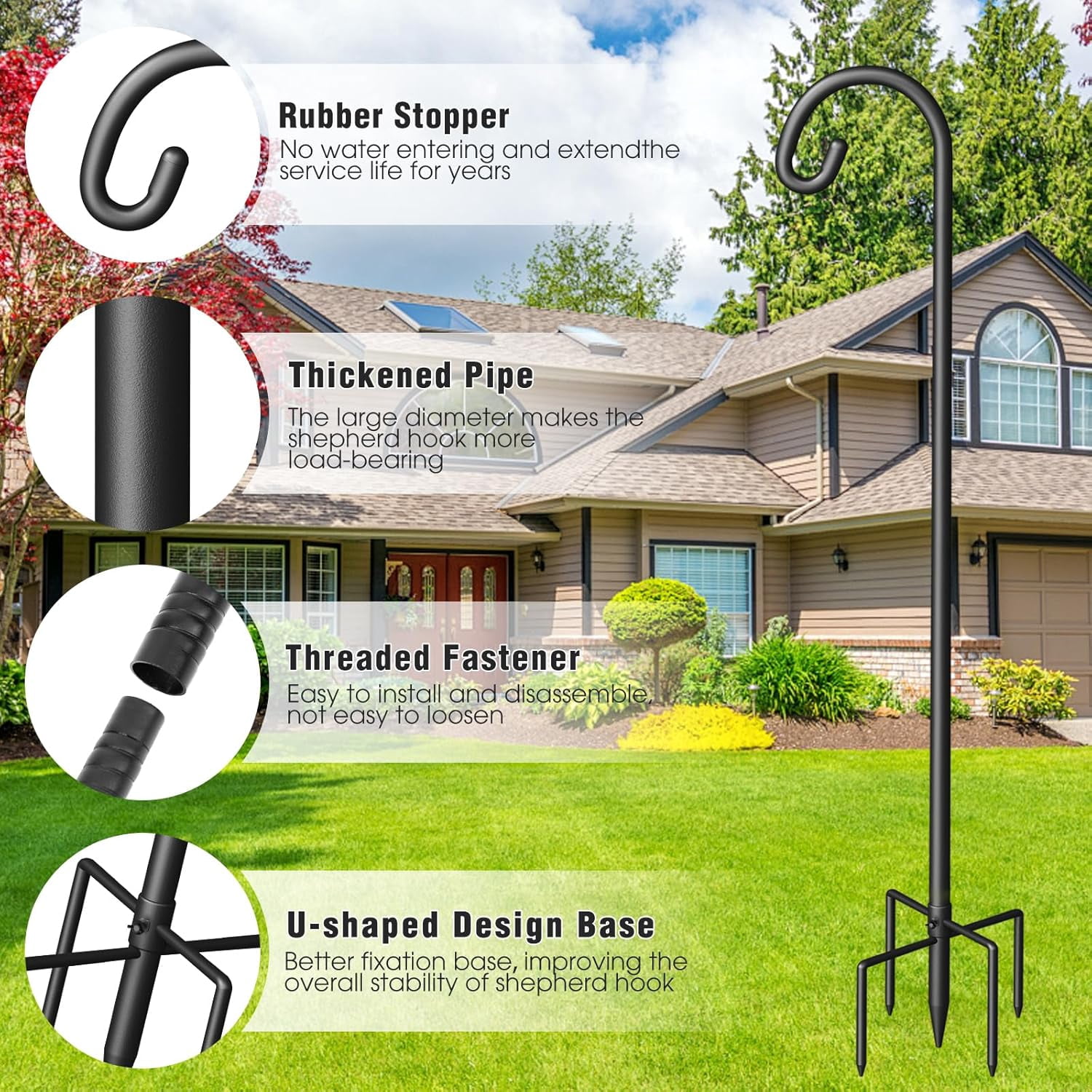 Shepherd Hook for Outdoor, Heavy Duty Bird Feeder Pole with 5 Prong Base, Adjustable Height Bird Feeder Stand Ideal for Hanging Bird Feeders, Plant, and Garden Decorations