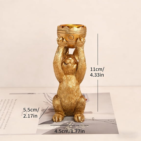 Gold Bunny Candle Holder Set – Vintage Style Taper Candlesticks, Easter Table Centerpiece Decor, Rabbit-Shaped Pedestal Candles Holders