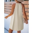 thumbnail image 2 of Minivestido de verano CUPSHE a rayas con cuello en V y botones beige, 2 of 5