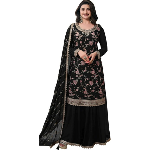 Indian Designer Ready to Wear Shalwar Kameez Suits Beautiful Pakistani Sharara Palazzo Dresses ( Black, XL - 44 )