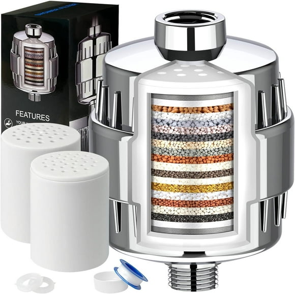 Shower Filter, 20-Stage Shower Head Filter with 2 Filter Cartridges, High Output Shower Water Filter Removes Chlorine, Fluoride and Other Impurities