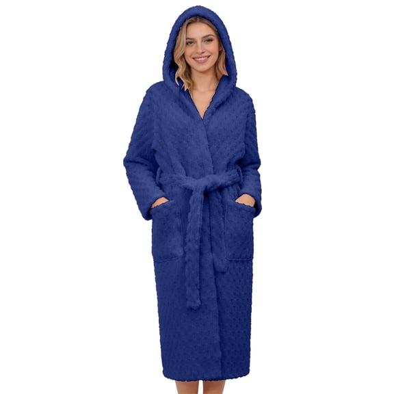 Soyumi Premium Long Plush Robe for Women - Extra Thick & Cozy Fleece Bathrobe, Winter Warm Shawl Collar House Coat, Soft Pajamas Loungewear, Plus Size Available, Dark Blue
