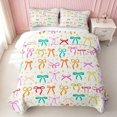 thumbnail image 2 of Erosebridal Pale Satin Bow Ribbon Twin Quilt Set for Girls, Romantic Floral Print Twin Coverlet Set, 2pcs 1 Bedspread and 1 Pillowcase, 2 of 7