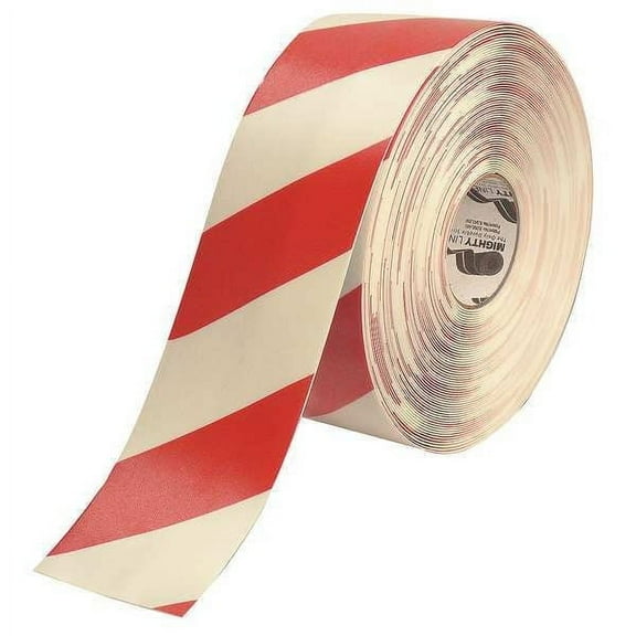 Mighty Line Floor Tape,Red/White,4 inx100 ft,Roll 4RWCHVRED