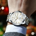 thumbnail image 6 of OLEVS Watch for Men Diamond Business Dress Analog Quartz Stainless Steel Waterproof Luminous Date Two Tone Luxury Casual Wrist Watch, 6 of 14