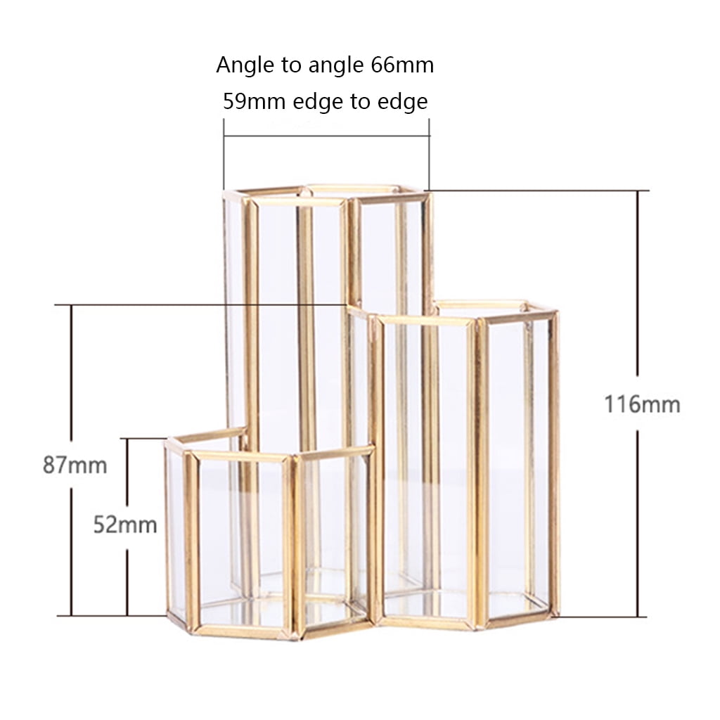 Glass Gold Pen Holder Hexagon Shaped for Desk Pens Rulers Makeup Brush Storage Gilde Multifunctional Combination for Case Container