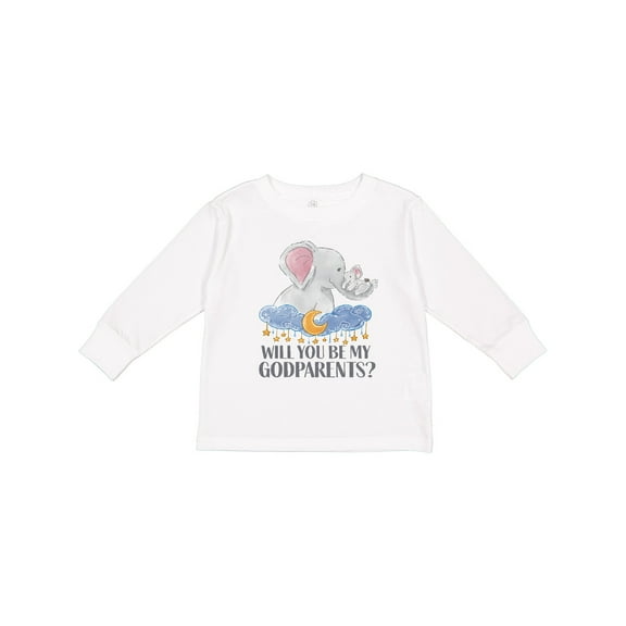 Inktastic Will You Be My Godparents? Cute Elephants Moon and Stars Boys or Girls Long Sleeve Toddler T-Shirt
