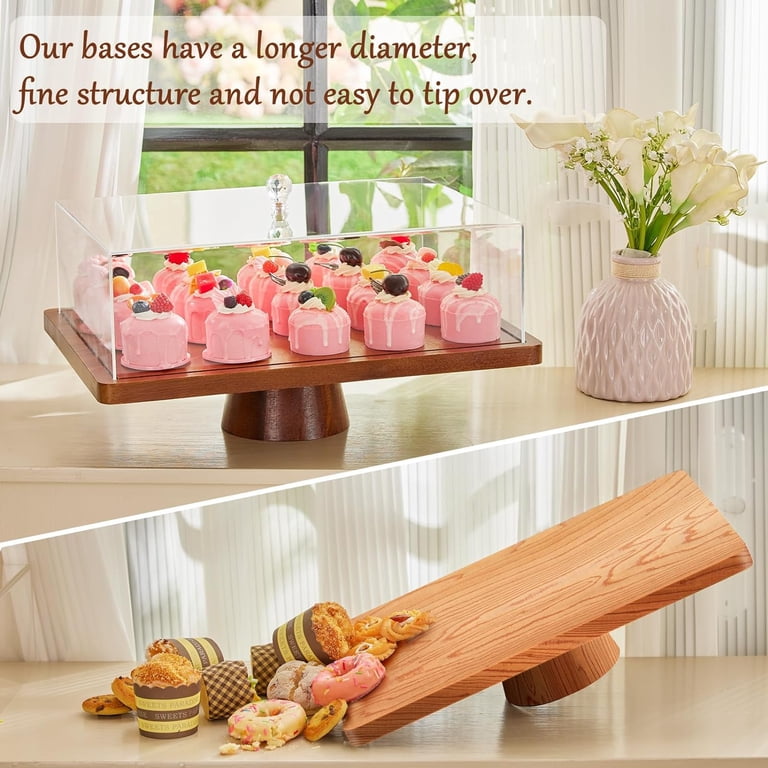 2-Piece Acrylic Rectangular Serving Tray With Lid - Grey Black Marble Cake Stand For Display
