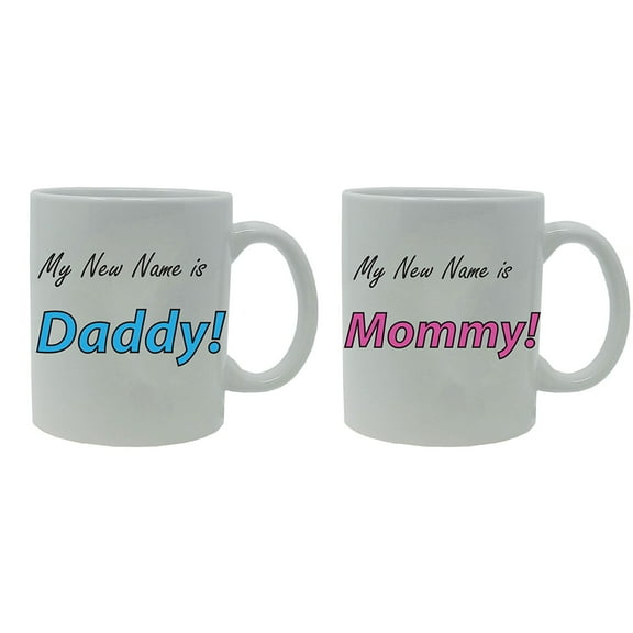 My New Name is Daddy! and Mommy! 11-Ounce White Ceramic Coffee Mugs Set, White/White