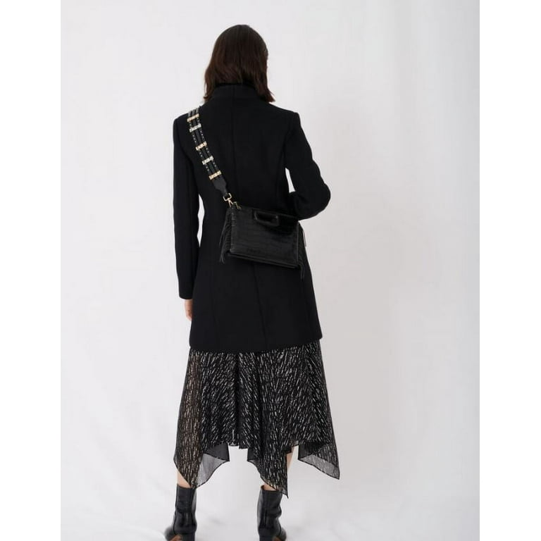 Maje Women s Black Galar Wool Blend Velvet Trim Coat 40