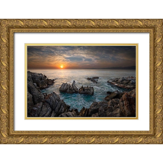 FrancoisVenter 24x17 Gold Ornate Wood Framed with Double Matting Museum Art Print Titled - De Kelders Sunrise