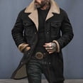 thumbnail image 3 of Ettsollp Men Jacket Autumn Winter Woolen Coat Lapel Single-Breasted Mid-Length Windproof Jacket Suede Multi Pockets Outerwear, 3 of 8