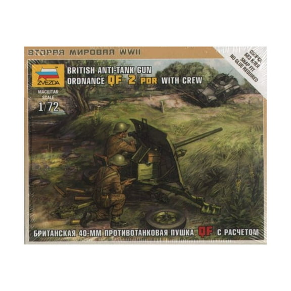 Zvezda Models British QF 2-pdr Anti-Tank Gun with Crew, Scale 1/72