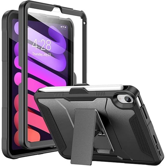 xixishop Case for iPad mini 7 (A17 Pro) 2024/ Mini 6 2021 8.3 Inch,with Built-in Screen Protector and Kickstand, Rugged Full-Body Protective Cover for Apple iPad mini 7th/6th Generation - Black