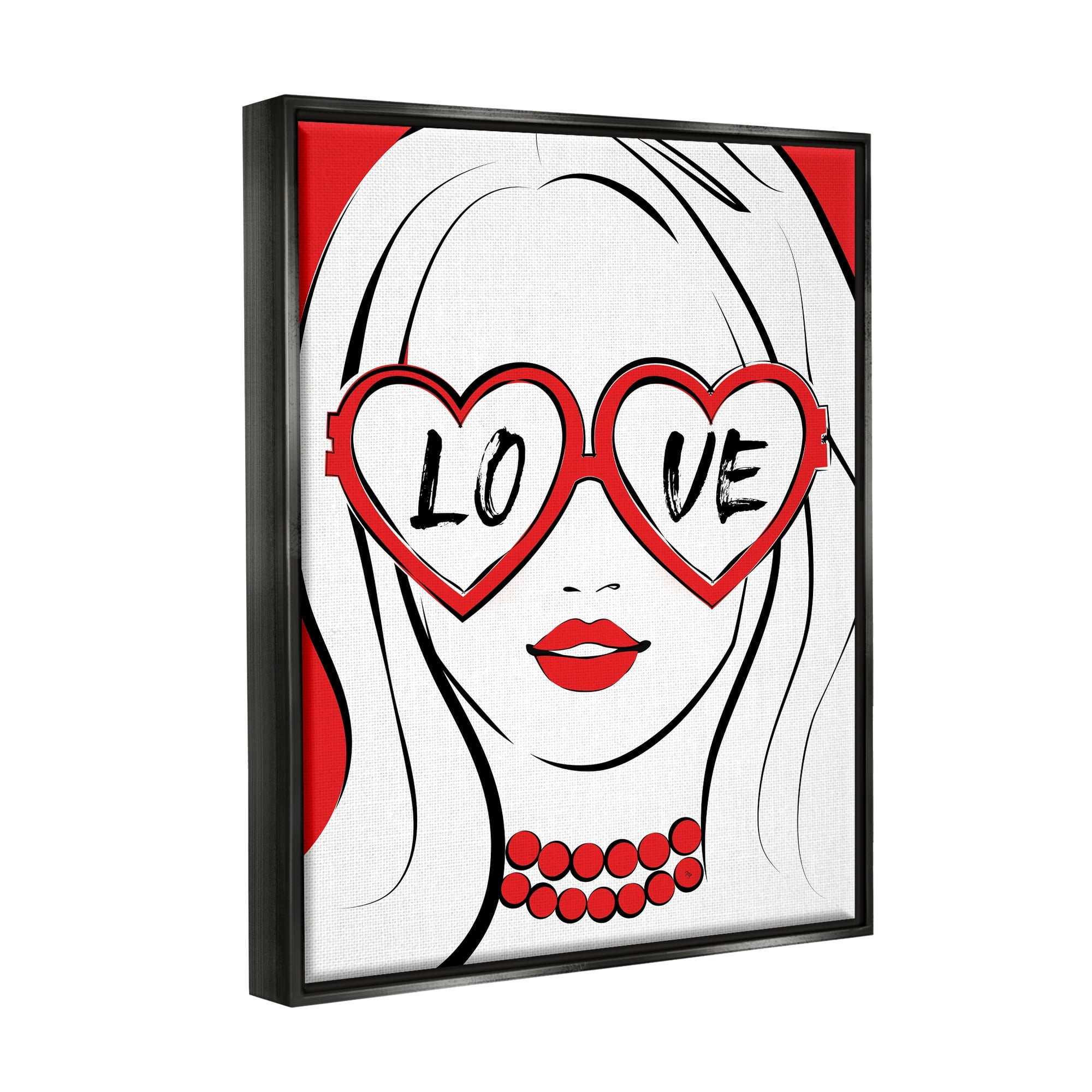 Stupell Industries Fashionable Heart Sunglasses Love Design Trendy Woman Graphic Art Jet Black Floating Framed Canvas Print Wall Art, Design by Martina Pavlova