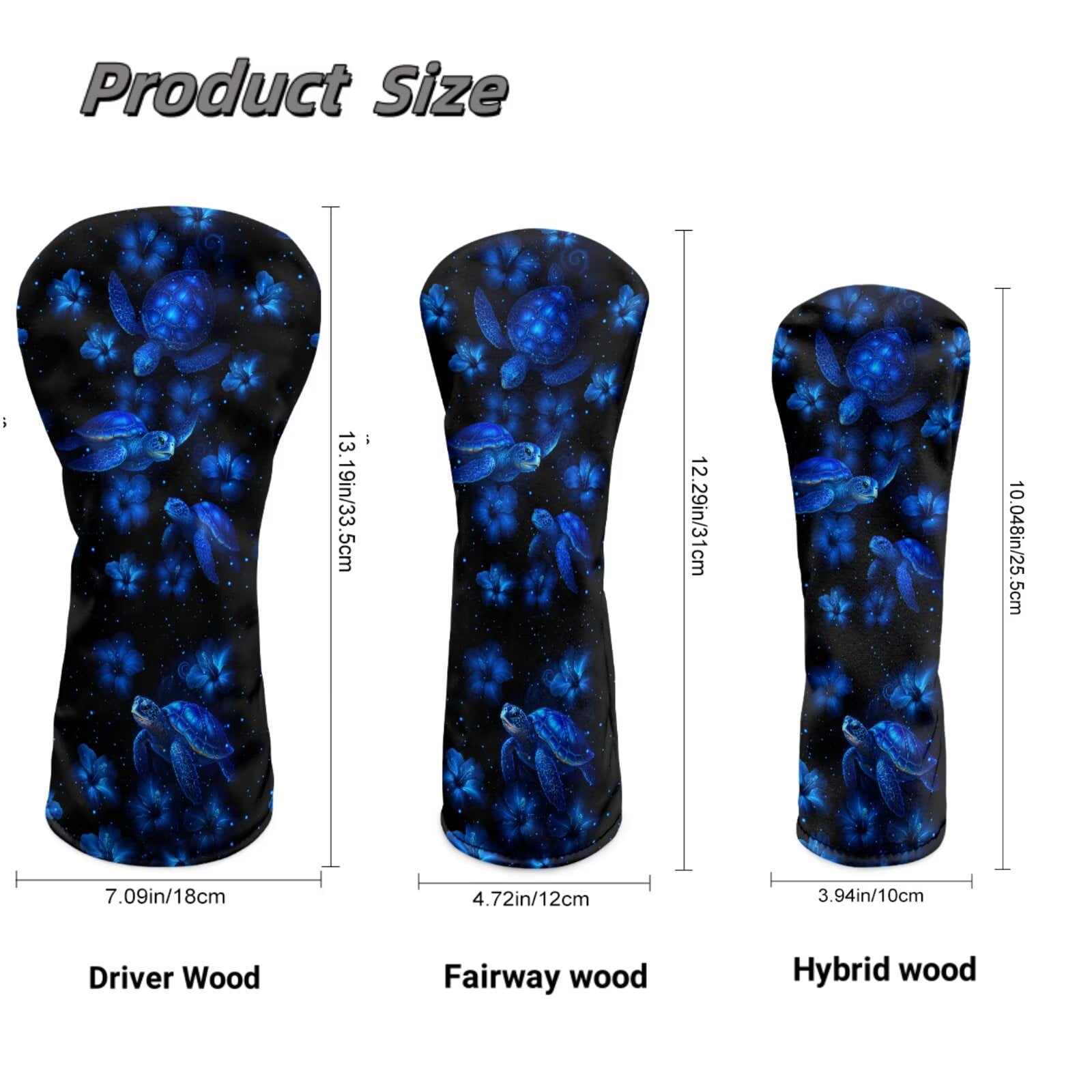 Uorisanigo Blue Turtle Golf Club Driver/Fairway Wood/Hybrid Head Cover 1 3 5 UT Cover - PU Leather Golf Accessories for Women Men - Double-Layer Elastic Band, Wrinkle-Resistant