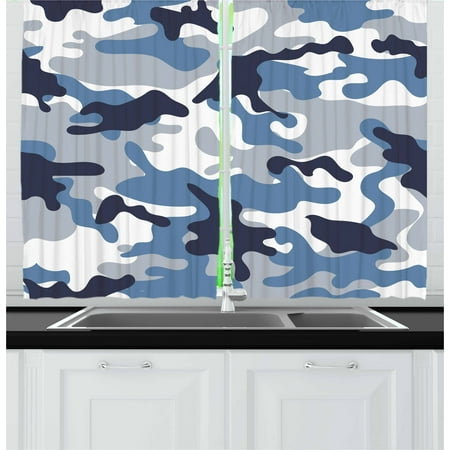 Indigo Bedroom Ideas Camouflage Curtains 2 Panels Set, Army Theme Image with Abstract Soft Color Commando Navy Military War, Window Drapes for Living Room Bedroom, 55W X 39L Inches, Slate Blue Indigo Grey, by Ambesonne ()