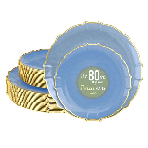 Exquisite Spring Lake Gold Rim Disposable Plastic Plates 80ct Party Set, 7.5" & 10" Plates