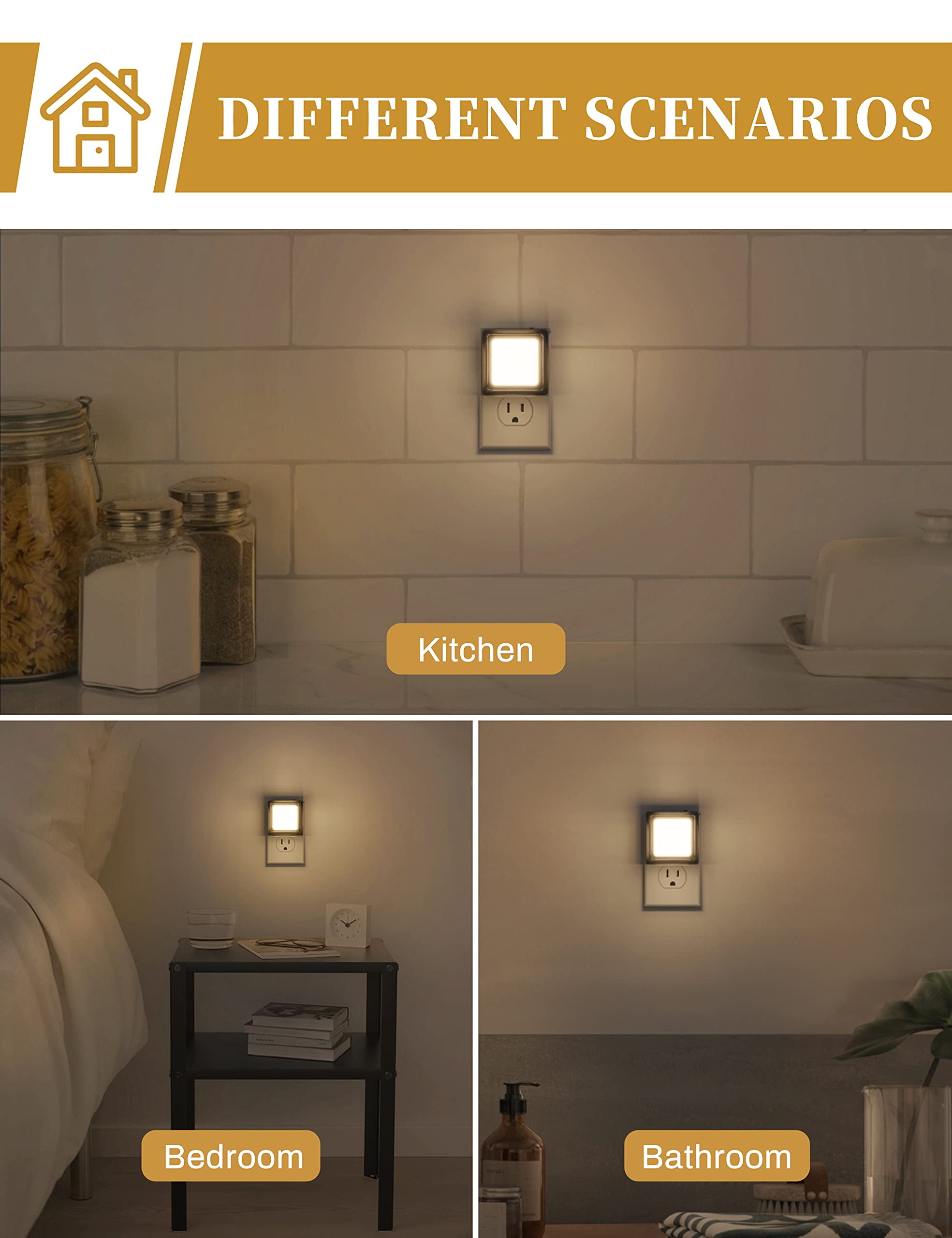 Led Night Light  Lights Plug Into Wall [4 Pack] With Dusk-to-dawn Sensor Dimmable Nightlights Adjustable Brightness For Bathroom Hallway Bedroom Room Stairway Soft White 3000k