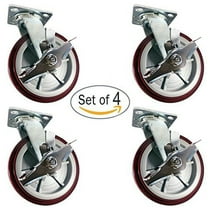 6" X 2" Swivel Caster Heavy Duty Red Polyurethane Wheel On Steel Hub With Brakes (2) And Fixed (2) 4,800lbs Per Set Of 4 Tool Box Casters - CasterHQ Brand (6