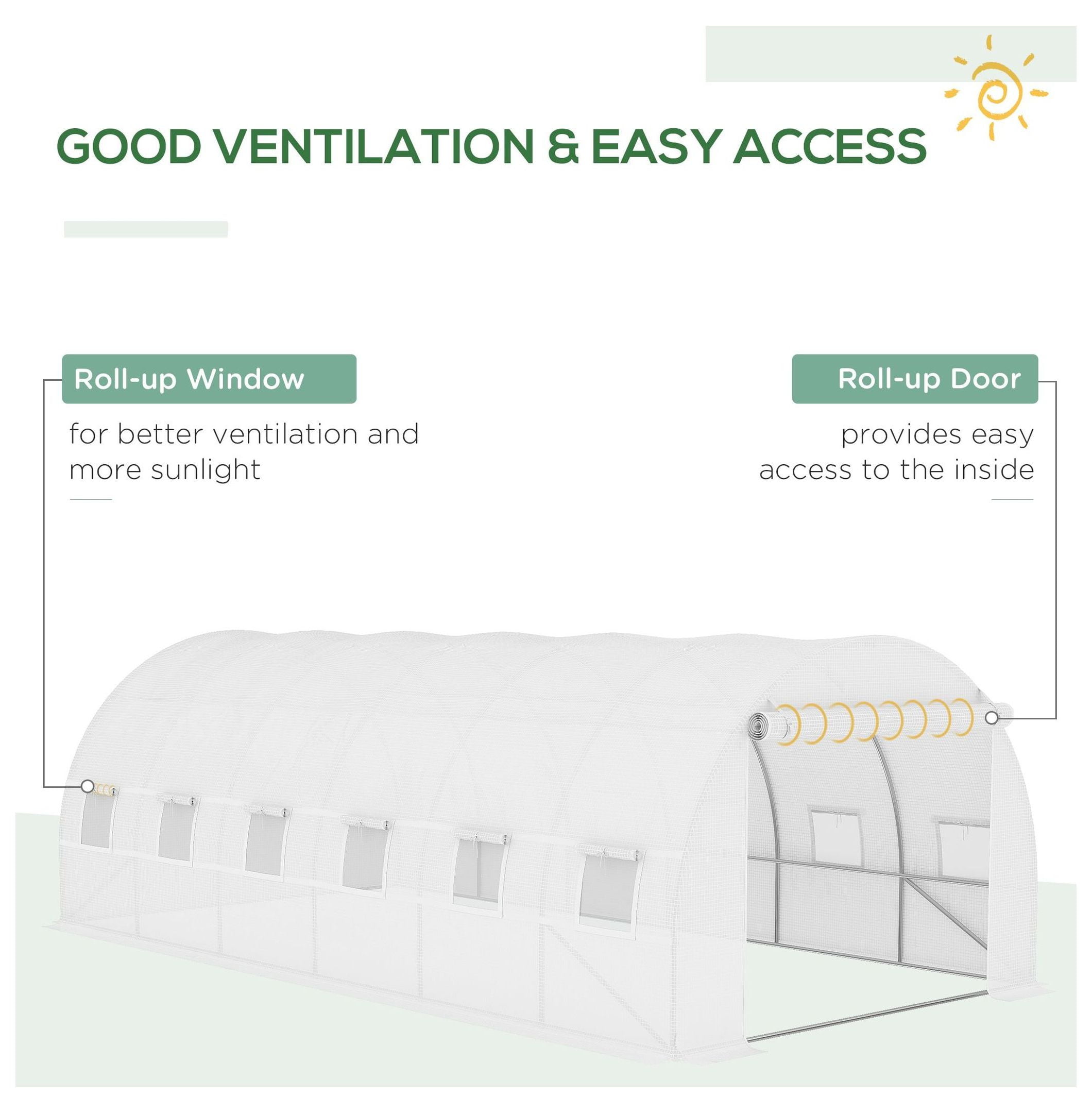 Greenhouse Replacement Cover 20'x10'x7' - Walk-in PE Hot House Cover with 12 Windows & Zipper Door - White - Garden Greenhouse Cover