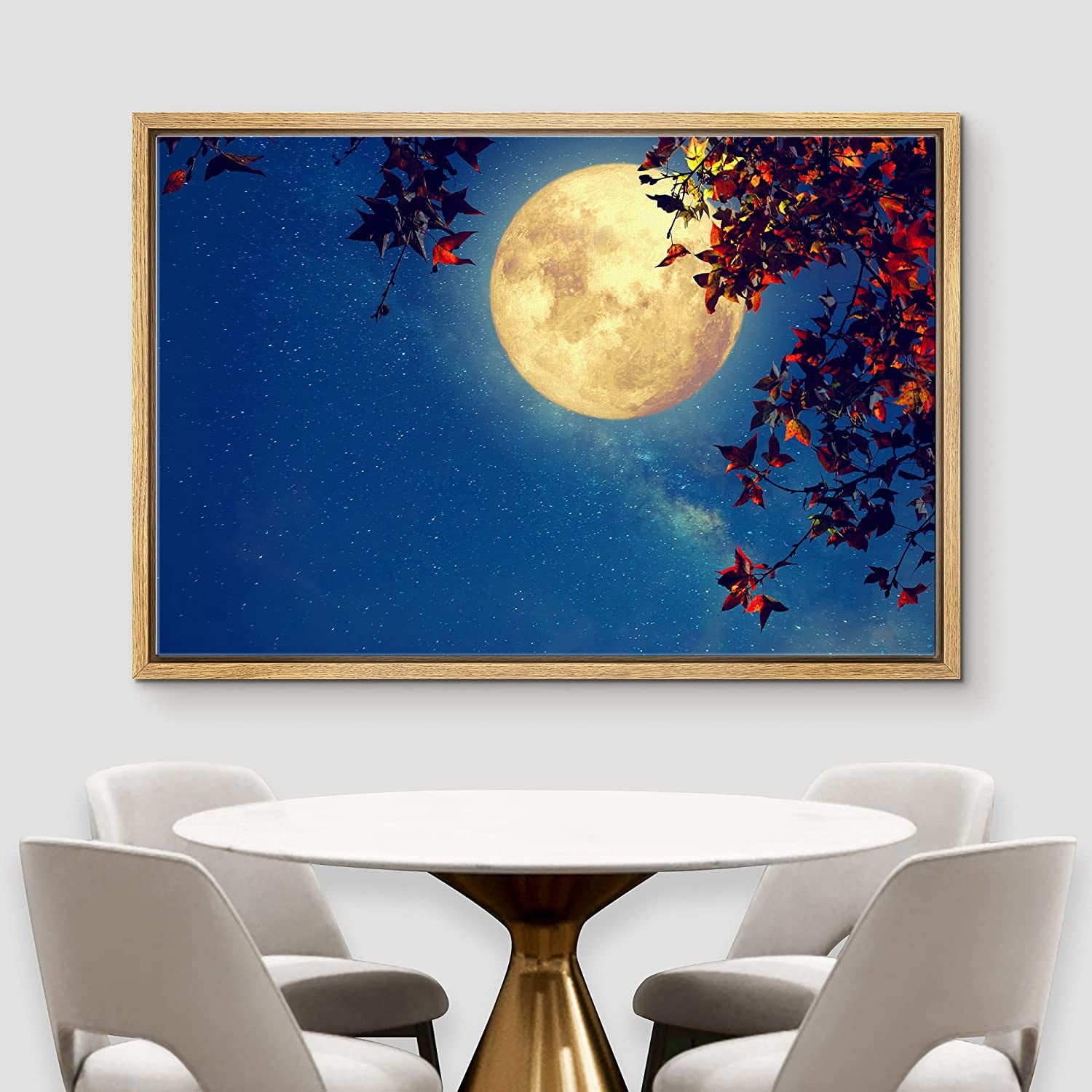 Wall26 Framed Canvas Print Wall Art Yellow Moon Shines on Red Tree Branches  Nature Wilderness Digital Art Modern Art Rustic Scenic Ultra for Living  Room, Bedroom, Office 24