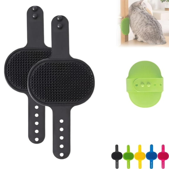 Silicone Grooming Strap Pad for Cats, Cat Self Groomer Brush, Adjustable Silicone Pet Grooming Tool, Cats Combs Cat Massager for Climbing Frames Table Legs (Black *2)