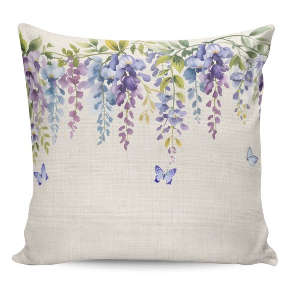 Waterproof Outdoor Throw Pillows with Inserts 18"x18", Purple Spring Floral Soft Decorative Pillowcases for Couch Bedroom, Butterfly Weeping Watercolor Botanical Pillow Covers for Sofa Living Room