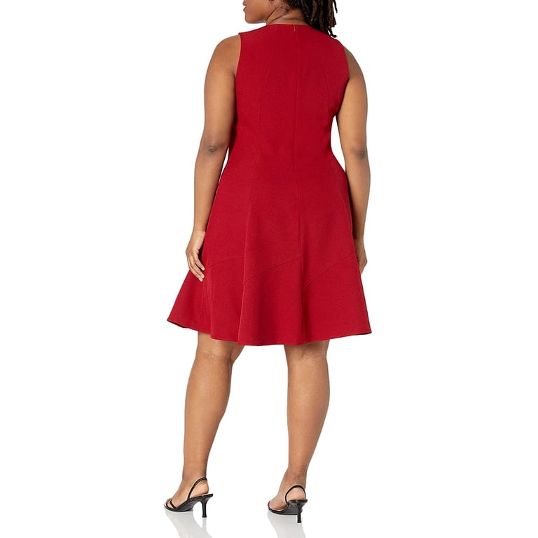 anne klein fit and flare dress Diagonal Print Sleeveless Fit and Flare Crew Neck Dress in MOLASSES main image 0