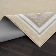 Beverly Rug Indoor Bordered Area Rugs, Non Slip Rubber Backing Modern Living Room Area Rug, Beige, 5x7