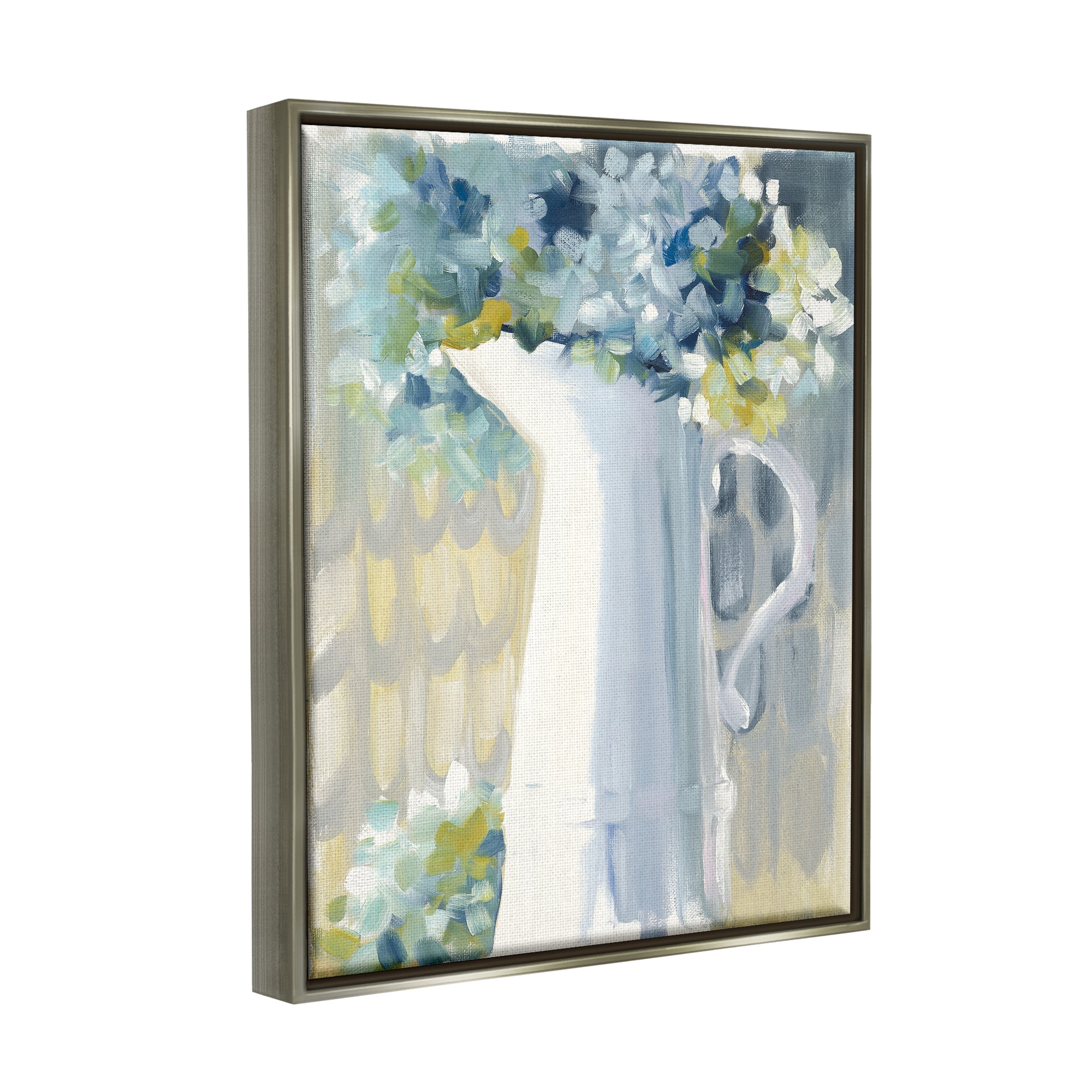 Stupell Industries Abstract Hydrangeas in Jug Botanical & Floral Painting Gray Floater Framed Canvas Art Print Wall Art, 25 x 31