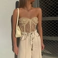 thumbnail image 4 of Sheer Mesh Crop Top Ruffles Floral Lace See-Through Corset Bustier, 4 of 9