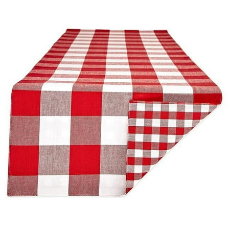 

14 x 108 in. Red & White Reversible Gingham & Buffalo Check Table Runner