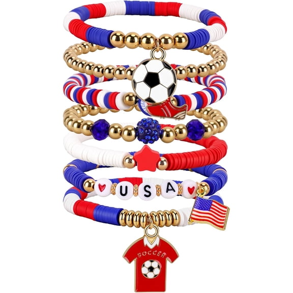 ROVTIULI Soccer Bracelet For Women, Game Day Mom Accessories & Outfits Sports Jewelry Fans Gifts, Charm Beaded Stretch Bracelets Essentials Team Gear