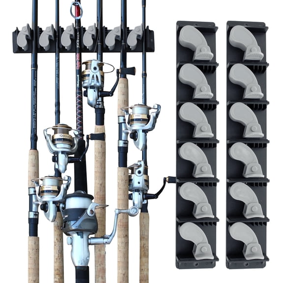 Rush Creek Creations Wall Mounted Fishing Rod Rack, 6 Rod Capacity, 2-Pack, Vertical Storage