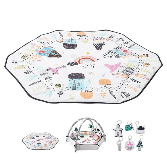 KFFKFF Infant Play Mat, Belly Time Mat with 6 Removable Sensory Playthings, 41.7" x 41.7" Generously Sized Infant Interactive Mat with Folding Edges & Gentle Material for Sensory